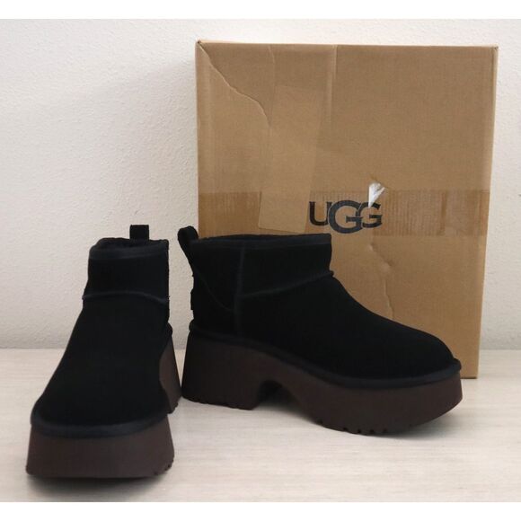 UGG 1158311 Women's Sz 9B Black Classic Ultra Mini New Heights Ankle Boots - Picture 1 of 16